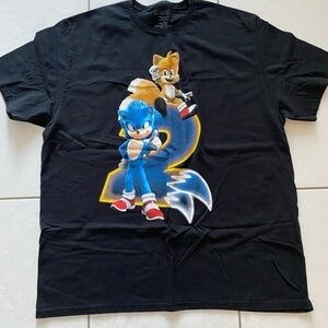 Black T-Shirt with Sonic and Tails Graphic